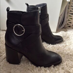 Nine West Black Heeled Boots with Silver Buckle